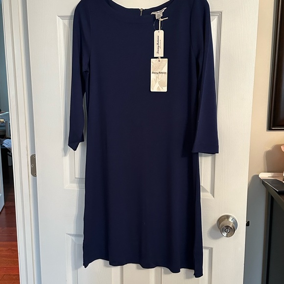 NWT Tommy Bahama Drapey Ponte dress, size Small, island navy - Picture 2 of 9